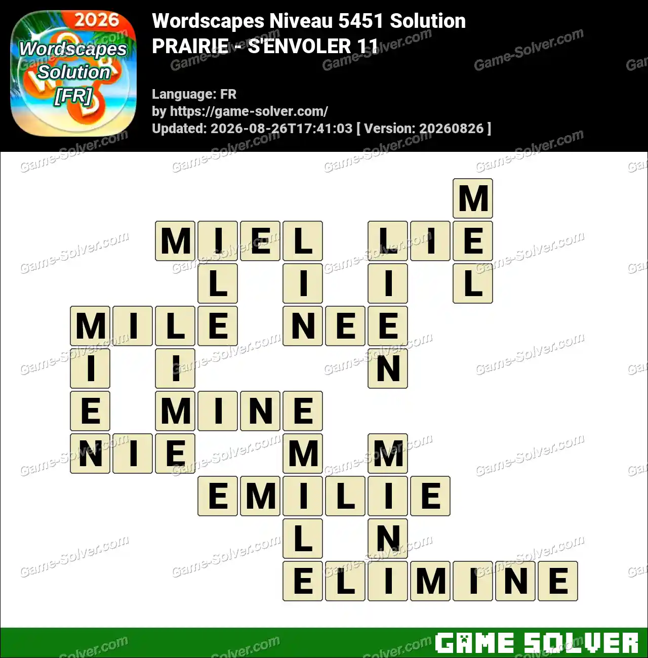 Wordscapes Français Niveau 5451 Solution — PRAIRIE – S’ENVOLER 11